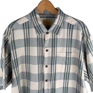 Tommy Bahama Plaid Short Sleeve Camp Shirt Mens XL Silk Cotton Blend Button Down